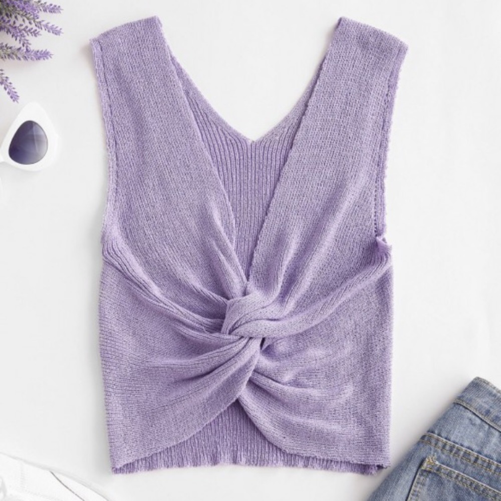 V Neck Knitted Twist Tank Top